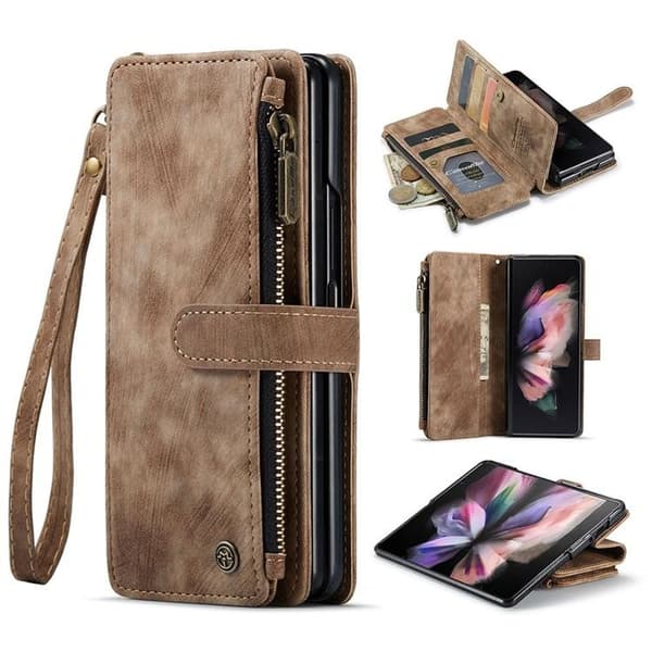 CASEME Galaxy Z Fold 4 Plånboksfodral Zipper Stativ - Brun