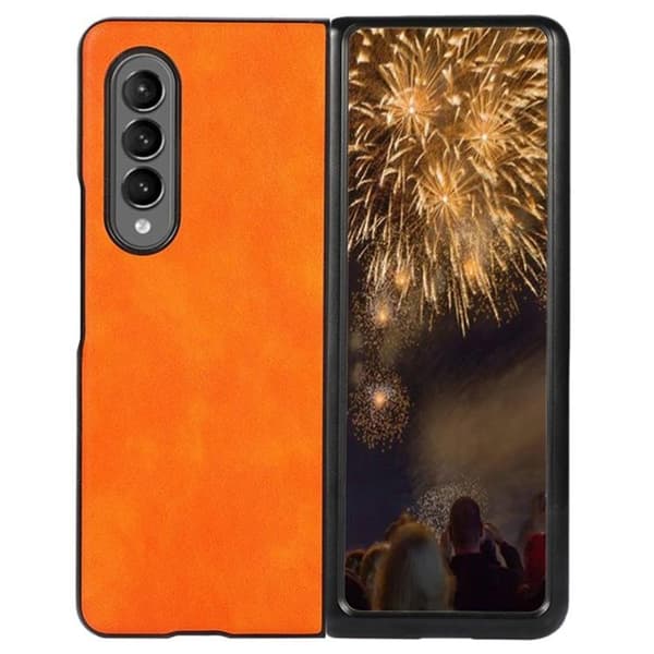 Galaxy Z Fold 4 Skal Läder Litchi - Orange