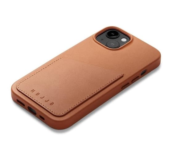 Mujjo iPhone 14 Skal Korthållare Full Läder - Tan