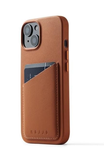 Mujjo iPhone 14 Skal Korthållare Full Läder - Tan