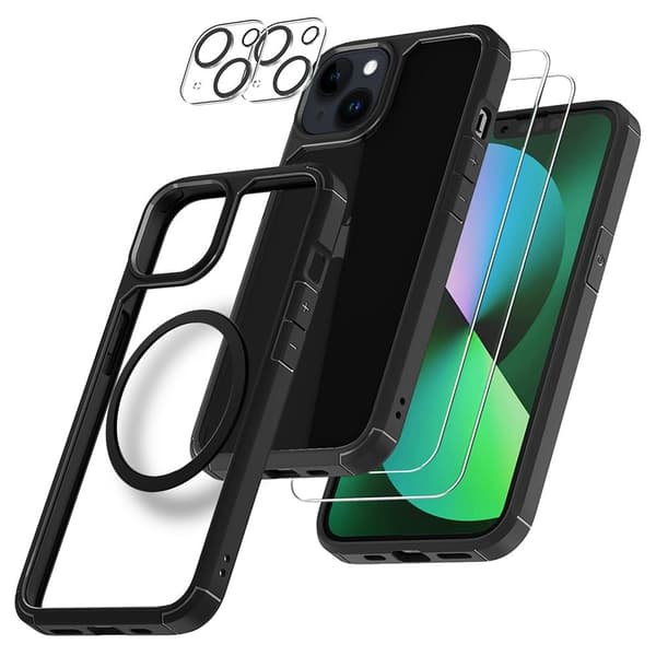 [6in1] BOOM iPhone 14 Skal - Kameralinsskydd - Härdat Glas - MagSafe Ring