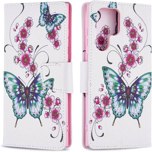 Plånboksfodral Samsung Galaxy S22 Ultra - Fjärilar och Blommor