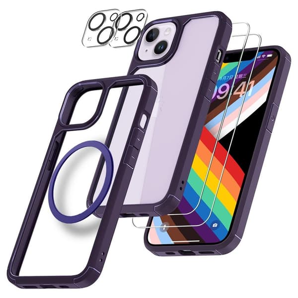 [6in1] BOOM iPhone 14 Skal - Kameralinsskydd - Härdat Glas - MagSafe Ring