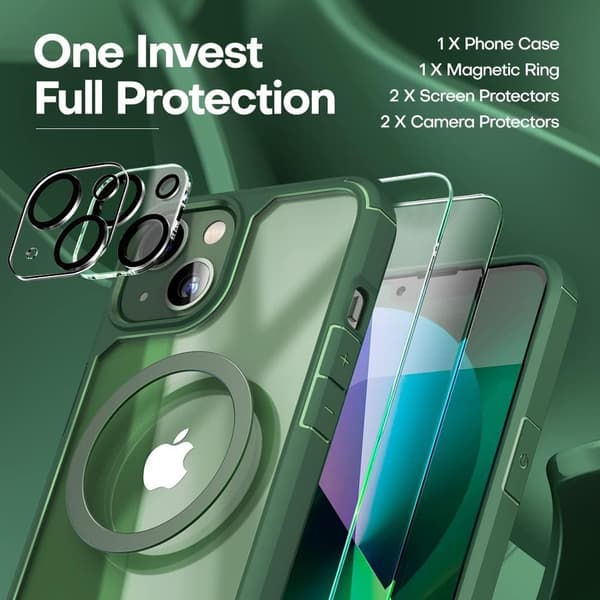 [6in1] BOOM iPhone 14 Plus Skal - Kameralinsskydd - Härdat Glas - MagSafe Ring