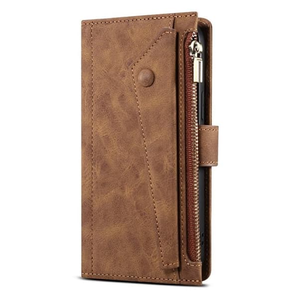 iPhone 14 Pro Plånboksfodral Flap Zipper Strap - Brun