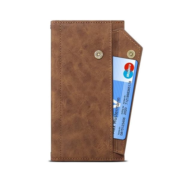 iPhone 14 Pro Plånboksfodral Flap Zipper Strap - Brun