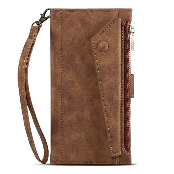 iPhone 14 Pro Plånboksfodral Flap Zipper Strap - Brun
