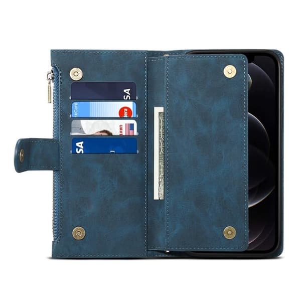iPhone 14 Pro Max Plånboksfodral Flap Zipper Strap - Blå