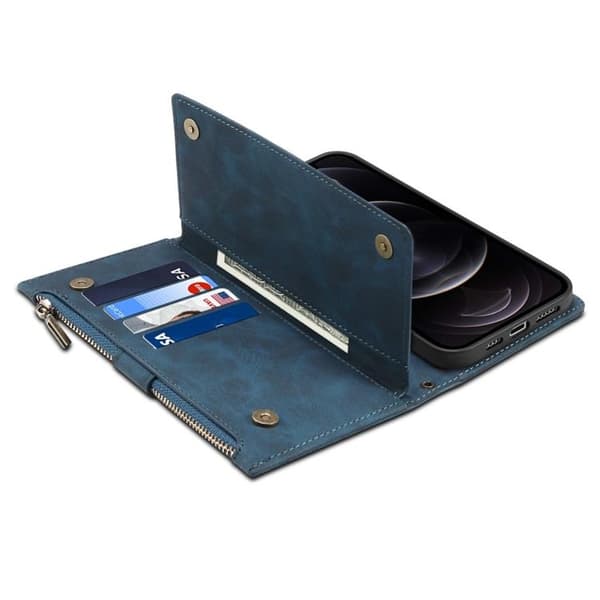 iPhone 14 Pro Max Plånboksfodral Flap Zipper Strap - Blå