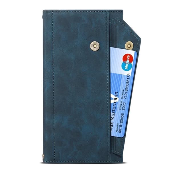 iPhone 14 Pro Max Plånboksfodral Flap Zipper Strap - Blå