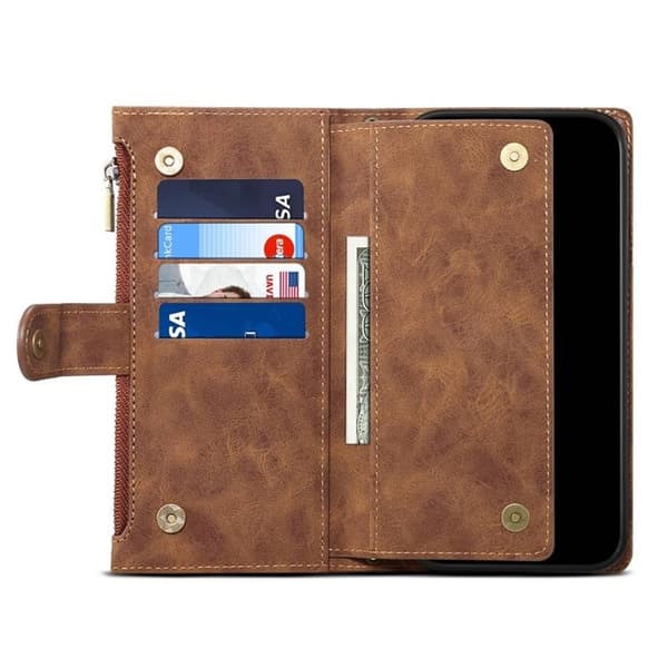 iPhone 14 Plånboksfodral Flap Zipper Strap - Brun