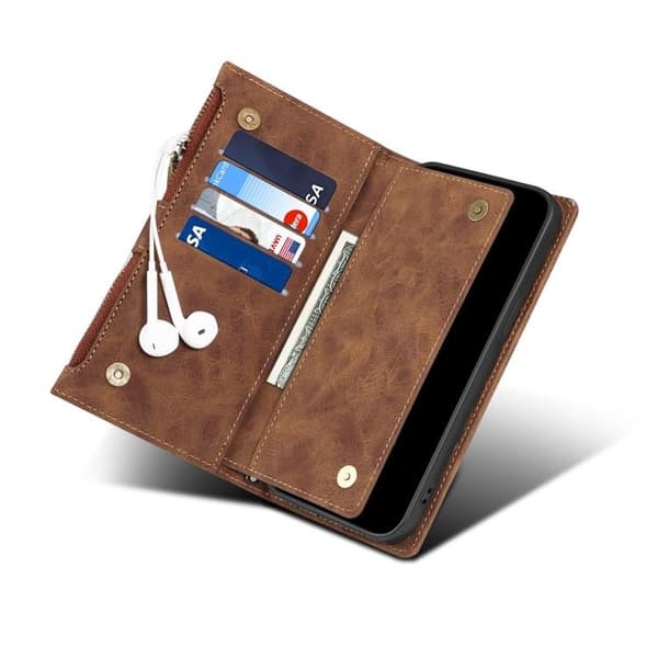 iPhone 14 Plånboksfodral Flap Zipper Strap - Brun