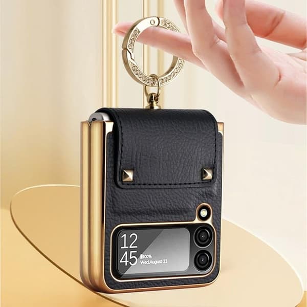 Galaxy Z Flip 4 Skal Ringhållare Läder - Lila