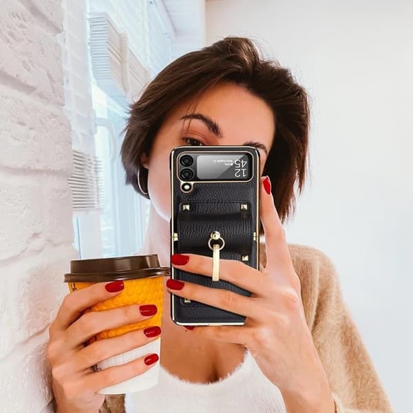 Galaxy Z Flip 4 Skal Ringhållare Läder - Lila