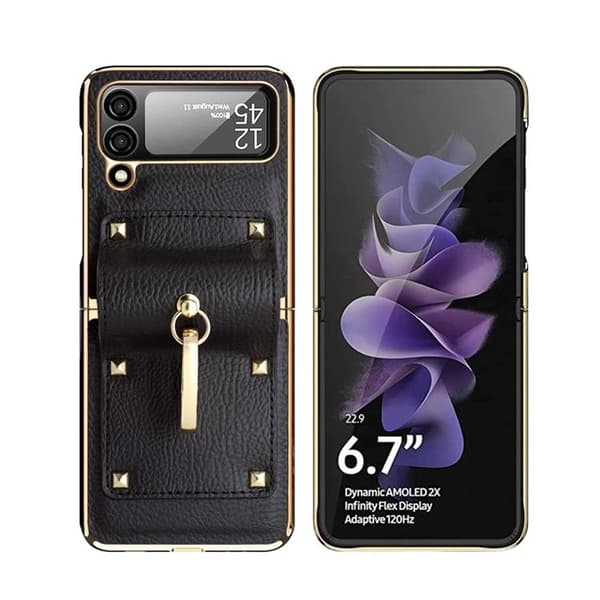 Galaxy Z Flip 4 Skal Ringhållare Läder - Lila