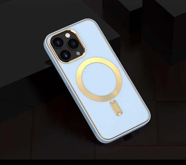 BOOM iPhone 14 Plus Magsafe Läderskal - Ljusblå