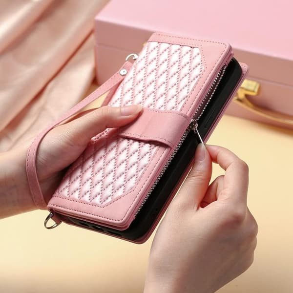 iPhone 14 Pro Max Plånboksfodral Rhombus - Rosa