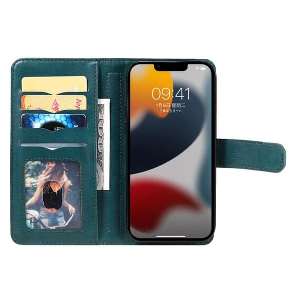 iPhone 14 Plånboksfodral KT PU Läder - Grön