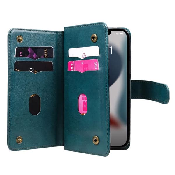 iPhone 14 Plånboksfodral KT PU Läder - Grön
