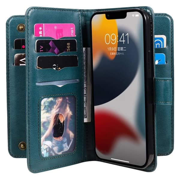 iPhone 14 Plånboksfodral KT PU Läder - Grön