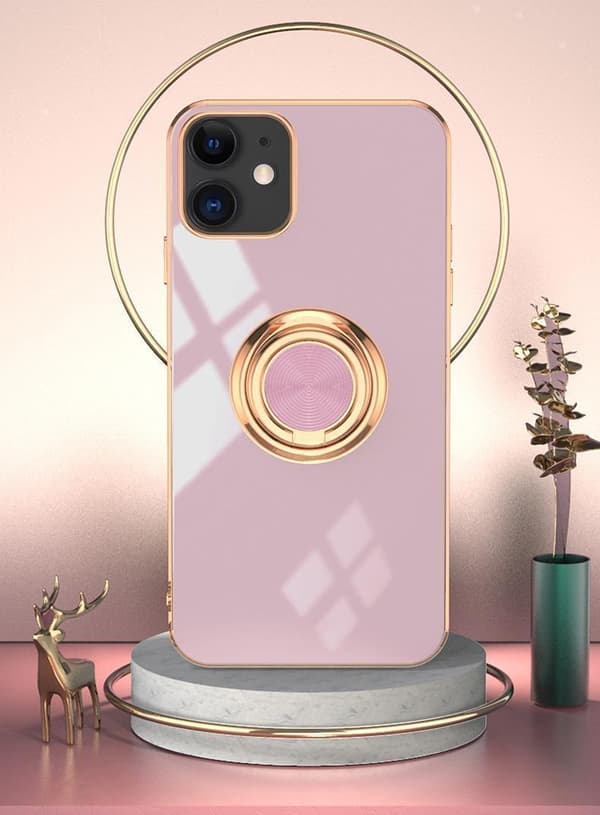 Luksuriøst stilfuldt etui ‘iPhone 14’ med ringstander funktion Guld Lilla