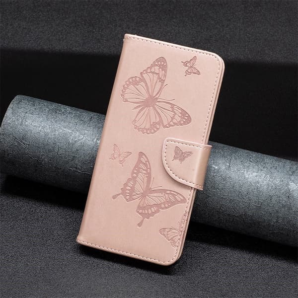 iPhone 14 Plus Plånboksfodral Butterfly Imprinted - Rosa Guld
