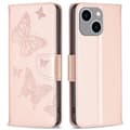 Miniatyrbild 1 av 7: iPhone 14 Plus Plånboksfodral Butterfly Imprinted - Rosa Guld