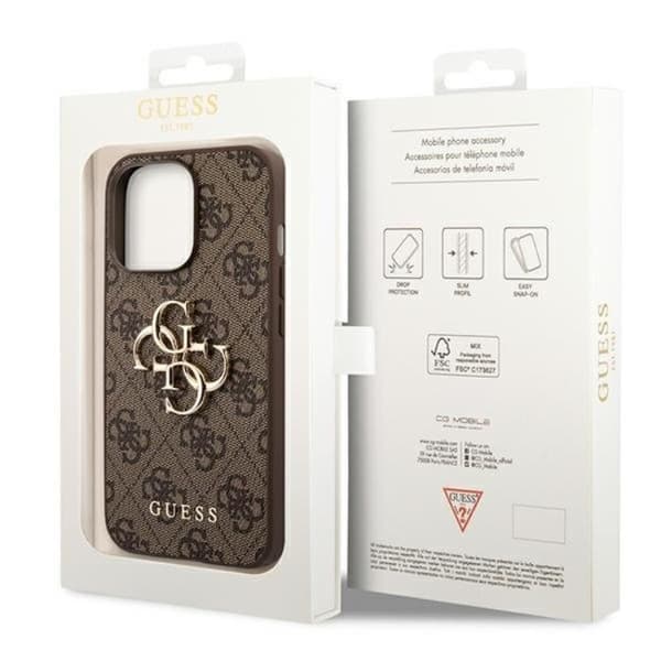 GUESS iPhone 14 Pro Max Skal Big Metall Logo - Brun