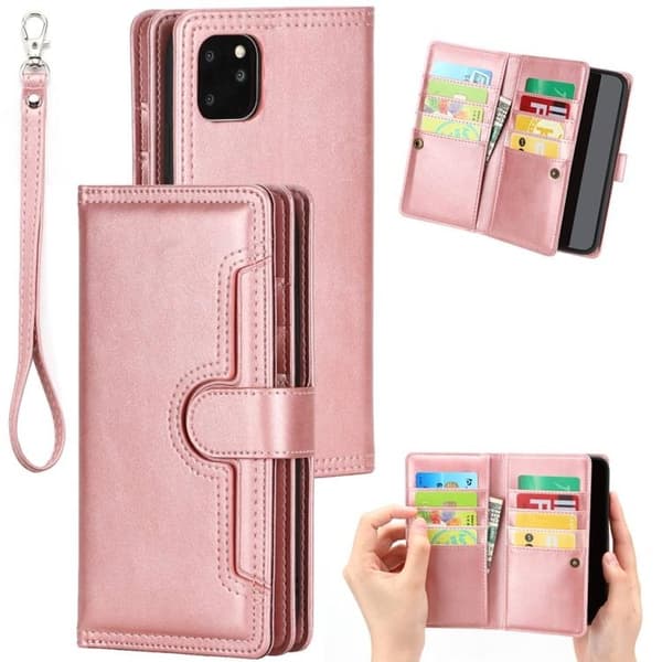 iPhone 14 Plus Plånboksfodral Äkta Läder Flip - Rosa Guld