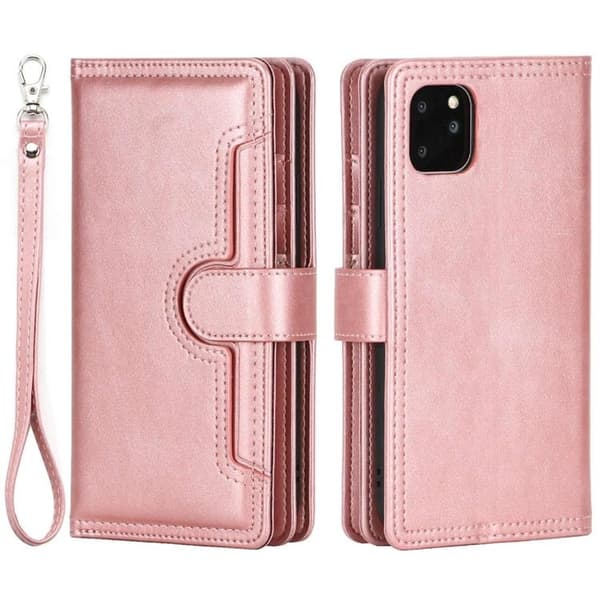iPhone 14 Plus Plånboksfodral Äkta Läder Flip - Rosa Guld