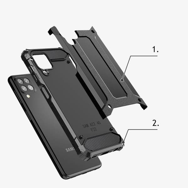 Galaxy A22 4G Skal Hybrid Armor Tough Rugged - Silver