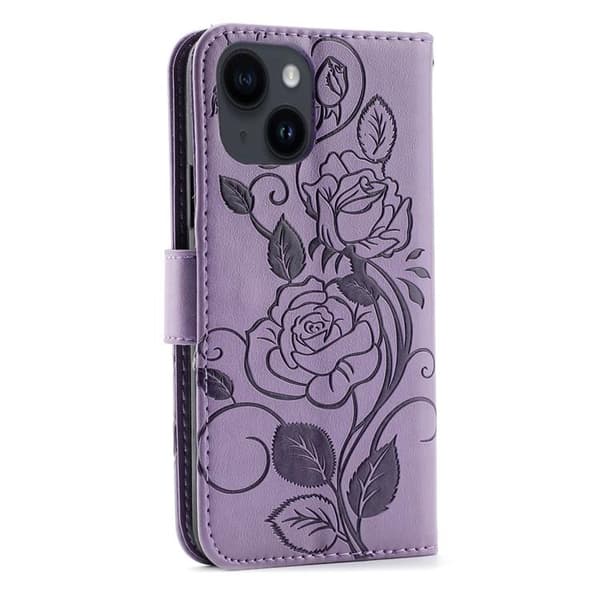 iPhone 14 Plus Plånboksfodral Imprinted Roses - Lila