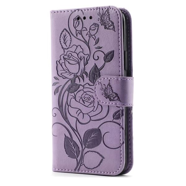 iPhone 14 Plus Plånboksfodral Imprinted Roses - Lila