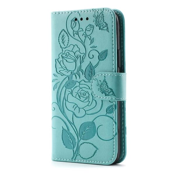iPhone 14 Plus Plånboksfodral Imprinted Roses - Turkos
