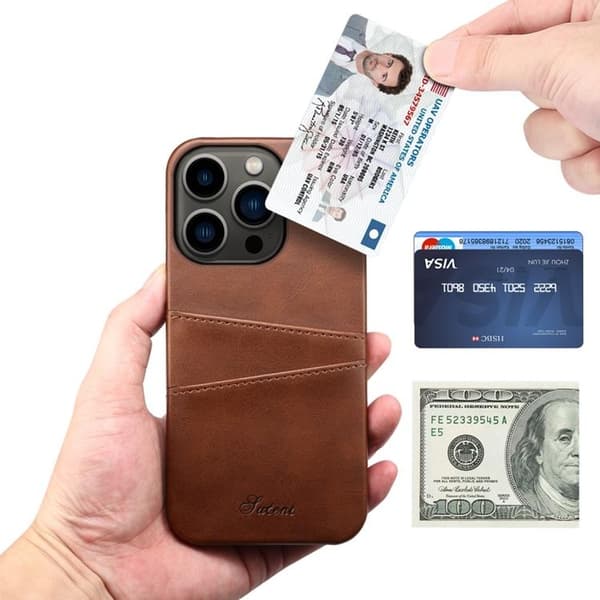 SUTENI iPhone 14 Pro Max Skal Korthållare - Brun