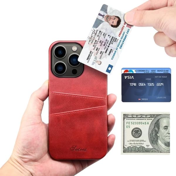 SUTENI iPhone 14 Pro Skal Korthållare - Röd