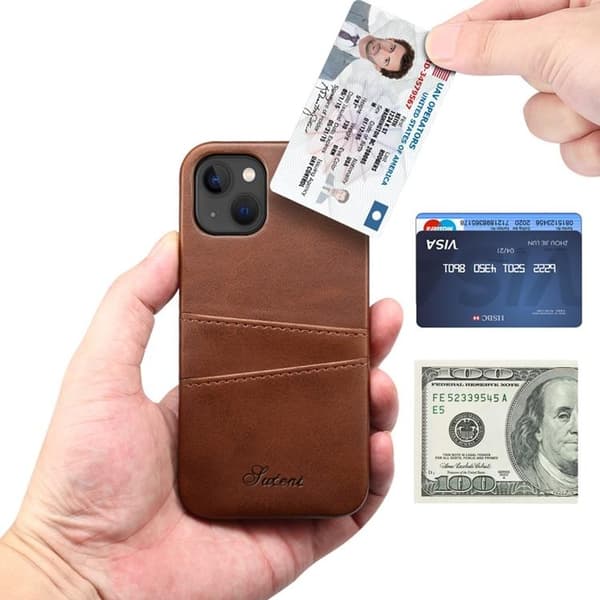 SUTENI iPhone 14 Plus Skal Korthållare - Brun