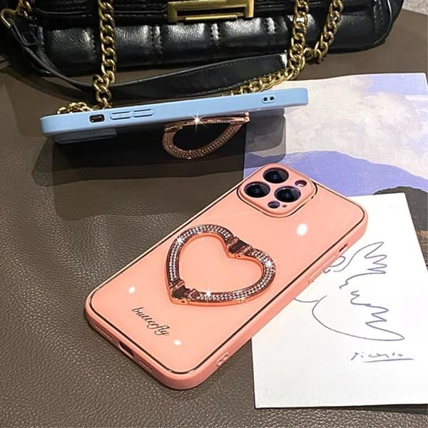 iPhone 14 Plus Skal Heart Kickstand - Blå