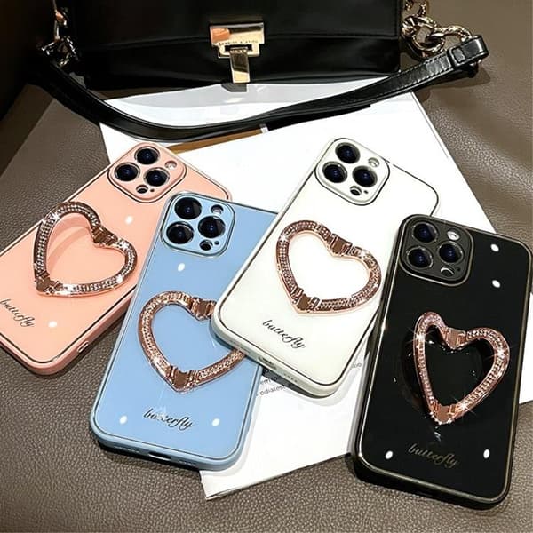 iPhone 14 Skal Heart Kickstand - Svart
