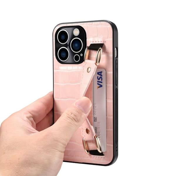 iPhone 14 Pro Max Skal Korthållare Crocodile - Rosa