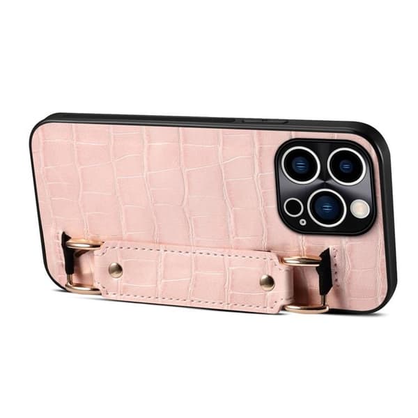 iPhone 14 Pro Max Skal Korthållare Crocodile - Rosa