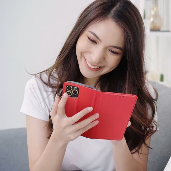 Galaxy A22 4G Plånboksfodral Smart Konstläder - Röd