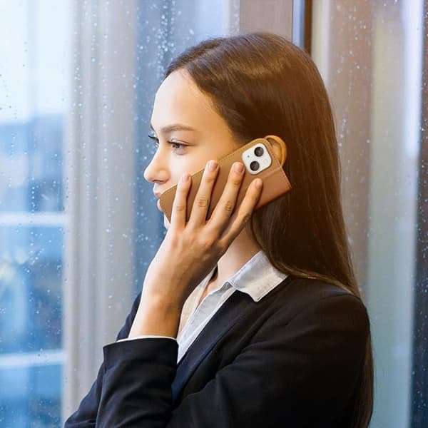 Dux Ducis iPhone 14 Plånboksfodral Äkta Läder Hivo Flip - Brun
