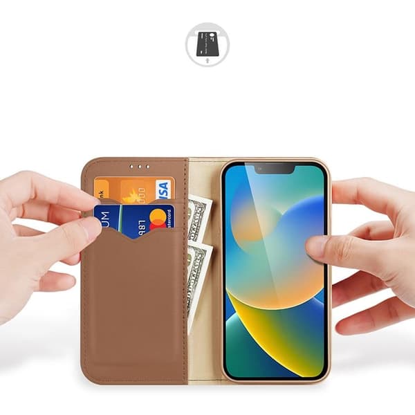 Dux Ducis iPhone 14 Plånboksfodral Äkta Läder Hivo Flip - Brun