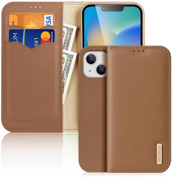 Dux Ducis iPhone 14 Plånboksfodral Äkta Läder Hivo Flip - Brun