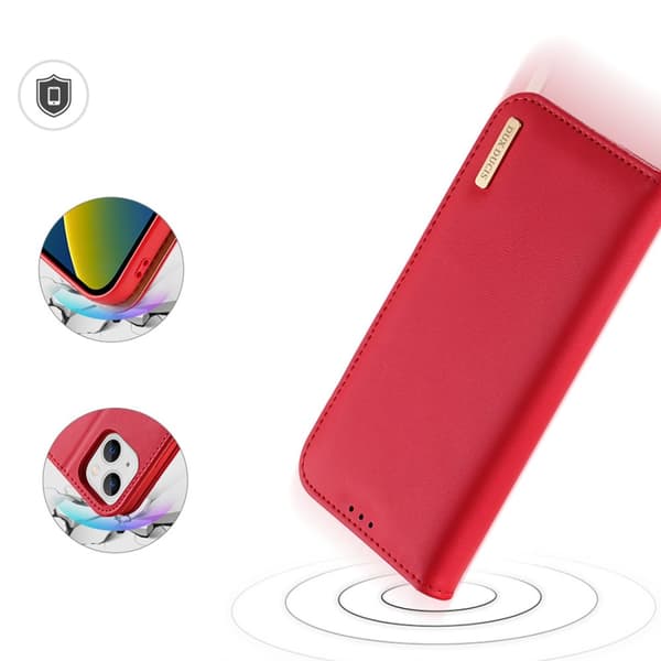 Dux Ducis iPhone 14 Plus Plånboksfodral Äkta Läder Hivo Flip - Röd
