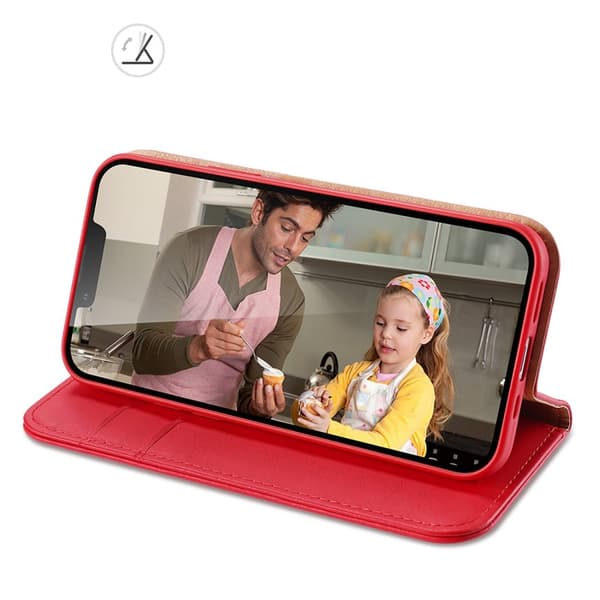 Dux Ducis iPhone 14 Plus Plånboksfodral Äkta Läder Hivo Flip - Röd