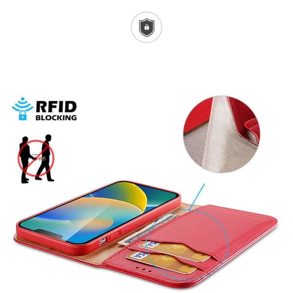 Dux Ducis iPhone 14 Plus Plånboksfodral Äkta Läder Hivo Flip - Röd