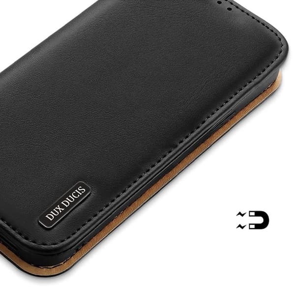 Dux Ducis iPhone 14 Plus Plånboksfodral Äkta Läder Hivo Flip - Svart