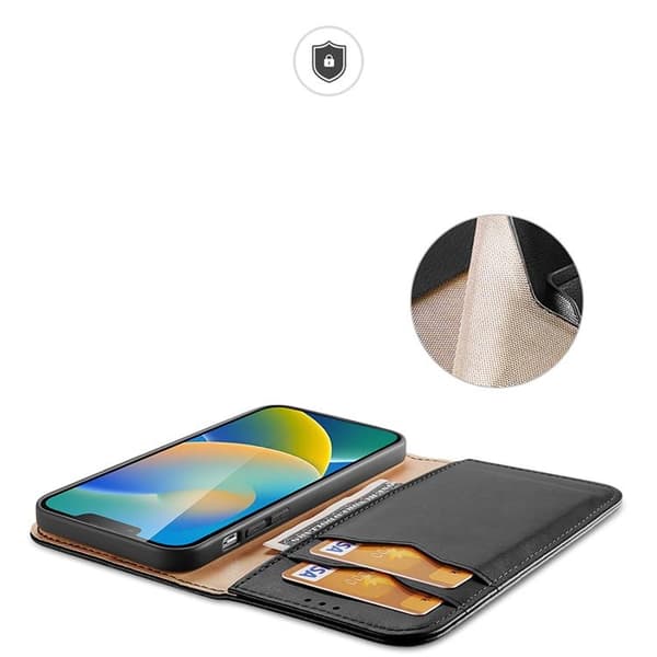 Dux Ducis iPhone 14 Plus Plånboksfodral Äkta Läder Hivo Flip - Svart